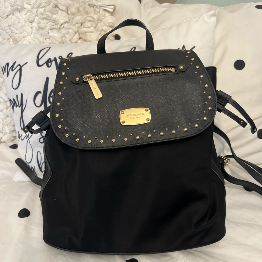 Michael Kors Black Backpack with Gold Stud Accents